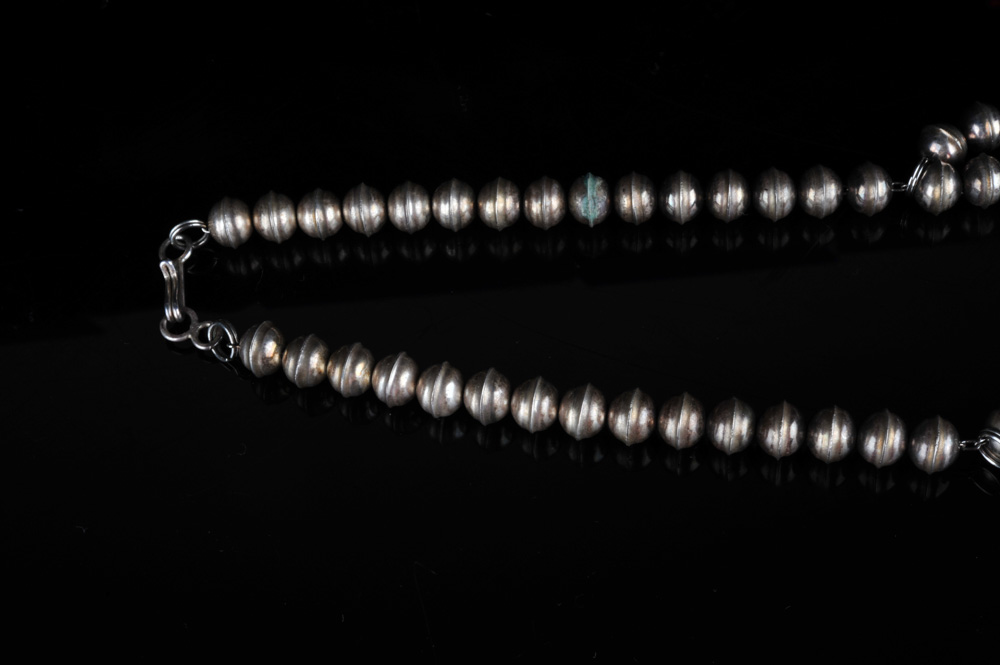 Signed  W. Haley Native American Sterling Silver and Turquoise Squash Blossom Necklace