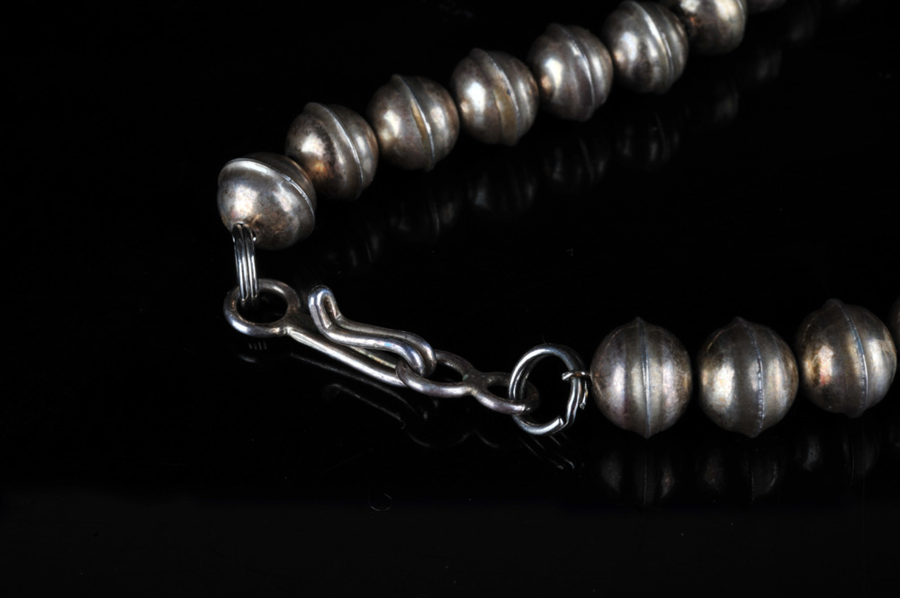 Signed  W. Haley Native American Sterling Silver and Turquoise Squash Blossom Necklace