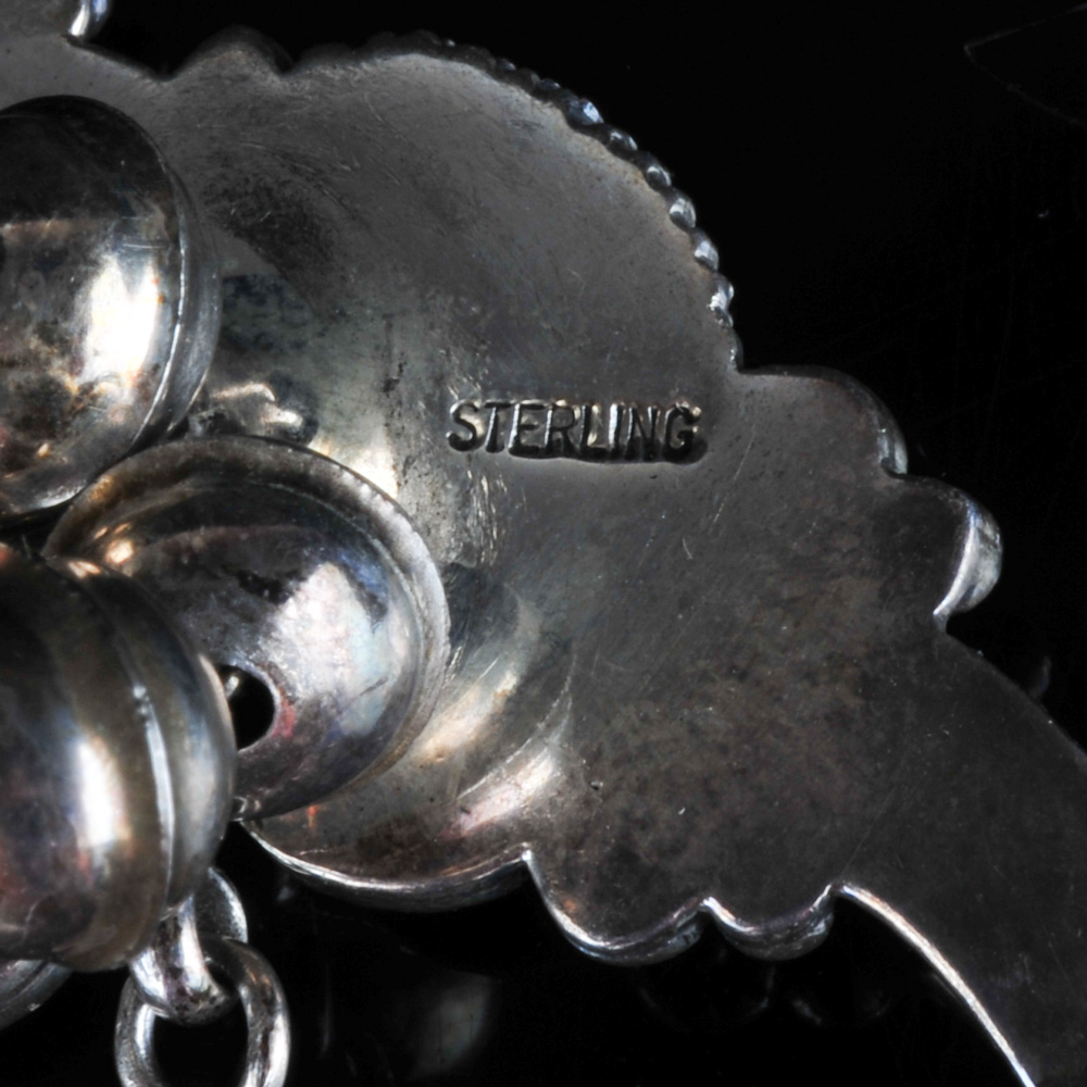 Signed  W. Haley Native American Sterling Silver and Turquoise Squash Blossom Necklace