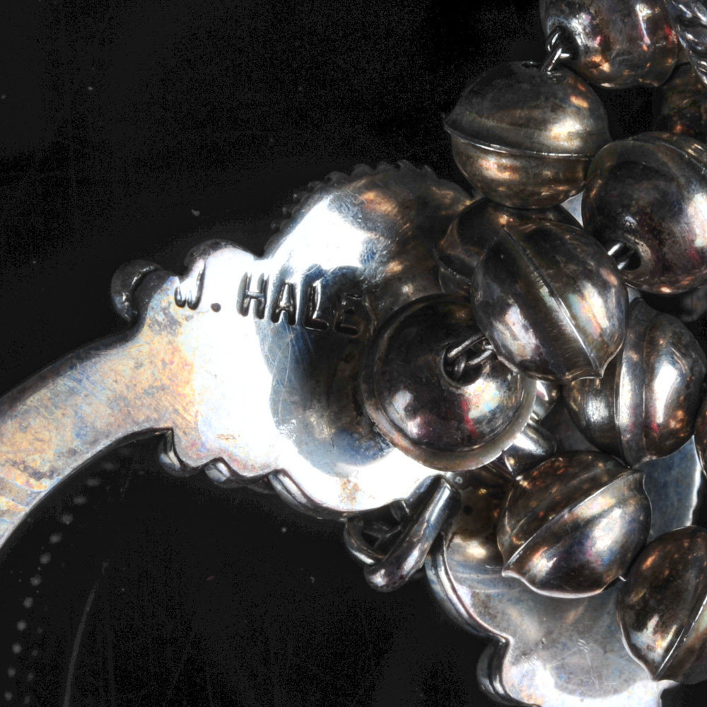 Signed  W. Haley Native American Sterling Silver and Turquoise Squash Blossom Necklace