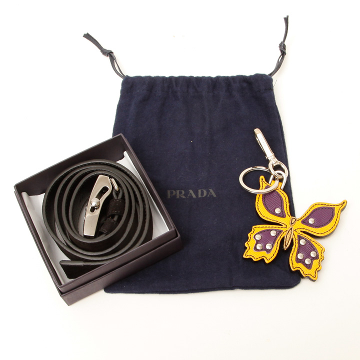 Prada Suede and Leather Belt with Key Chain
