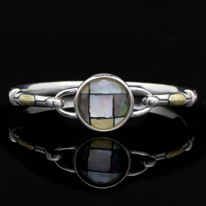 OAG Sterling Silver, 18K Gold, Crystal and Mother-of-Pearl Bangle Bracelet