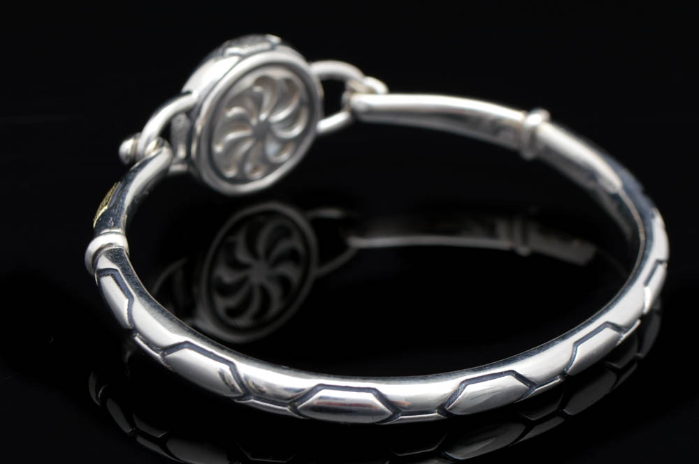 OAG Sterling Silver, 18K Gold, Crystal and Mother-of-Pearl Bangle Bracelet