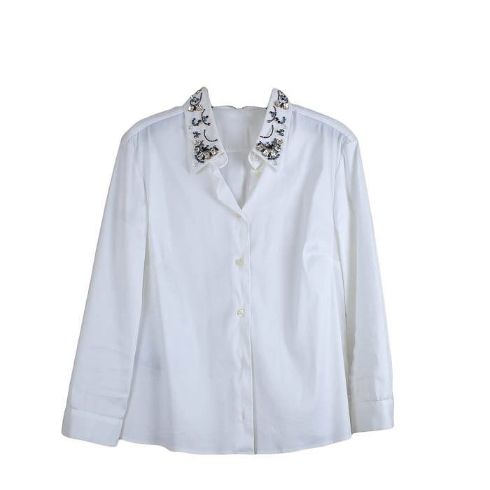 Women's Prada White and Beaded Button Down Shirt