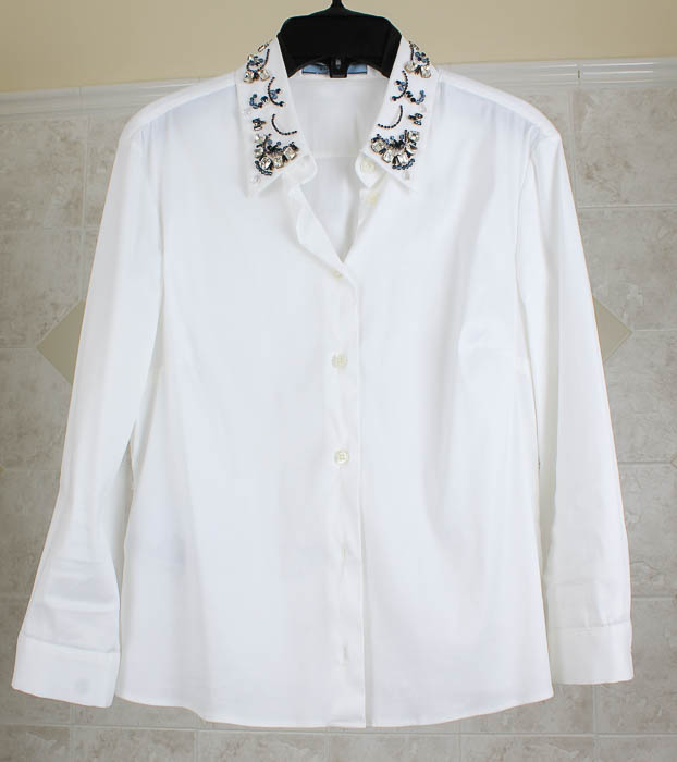 Women's Prada White and Beaded Button Down Shirt