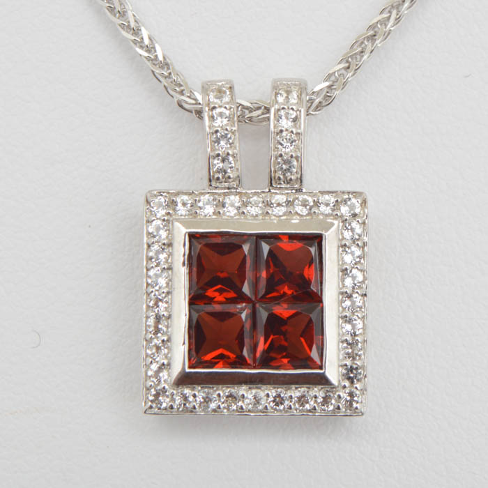 Robert Manse Sterling Silver, Garnet and White Topaz Pendant with Chain
