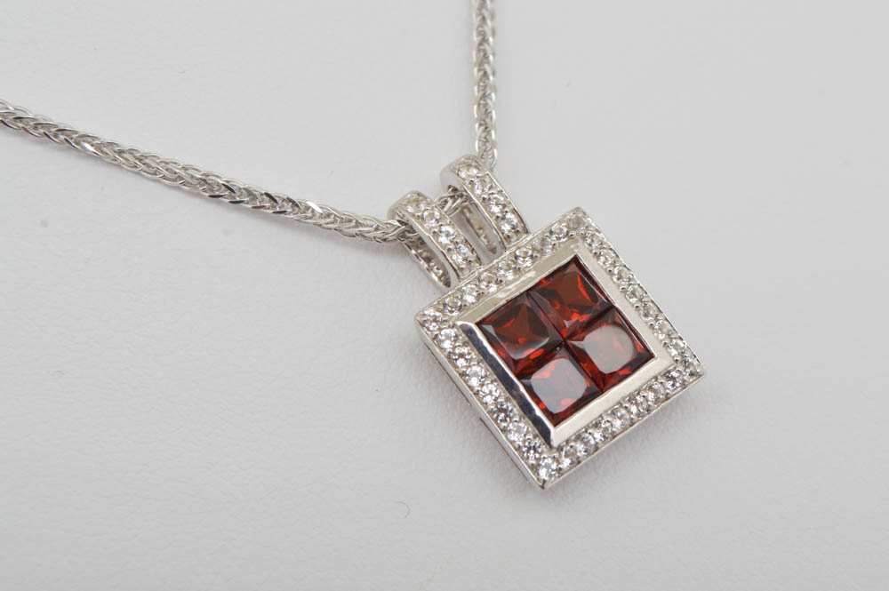 Robert Manse Sterling Silver, Garnet and White Topaz Pendant with Chain