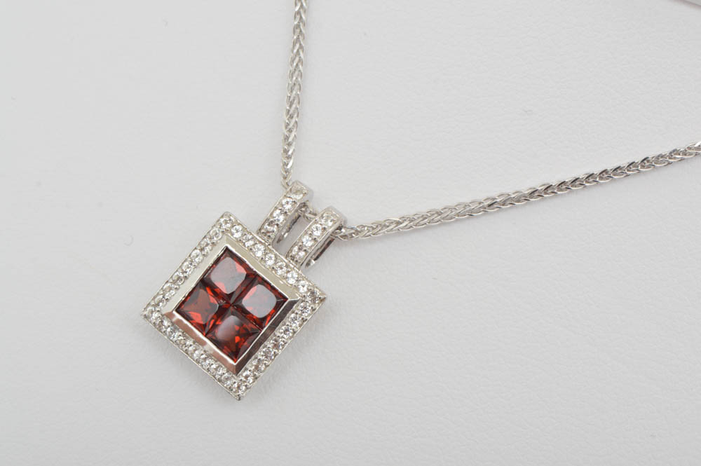 Robert Manse Sterling Silver, Garnet and White Topaz Pendant with Chain