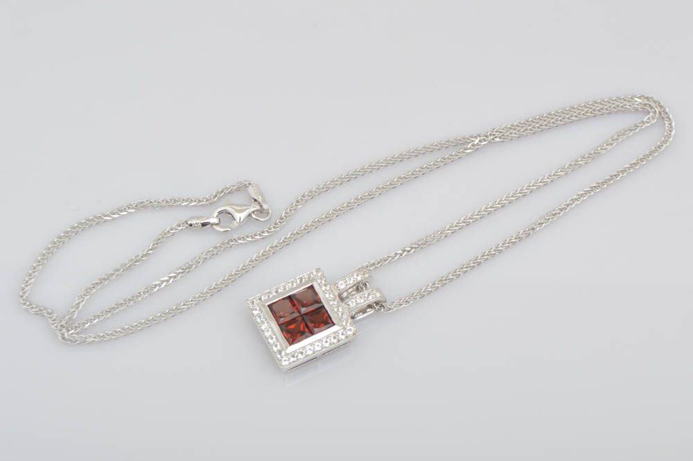 Robert Manse Sterling Silver, Garnet and White Topaz Pendant with Chain
