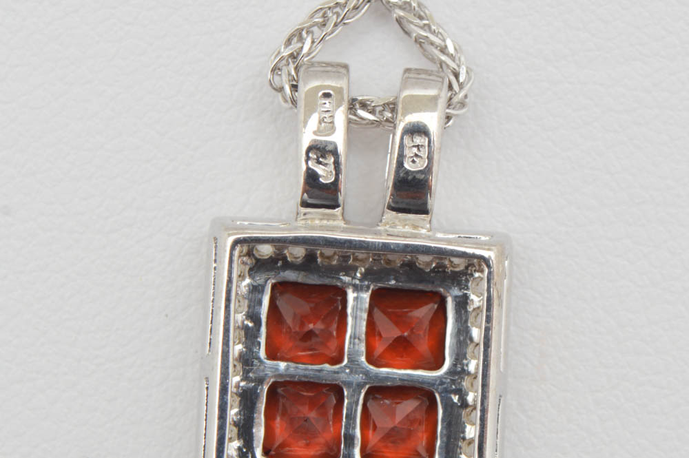 Robert Manse Sterling Silver, Garnet and White Topaz Pendant with Chain