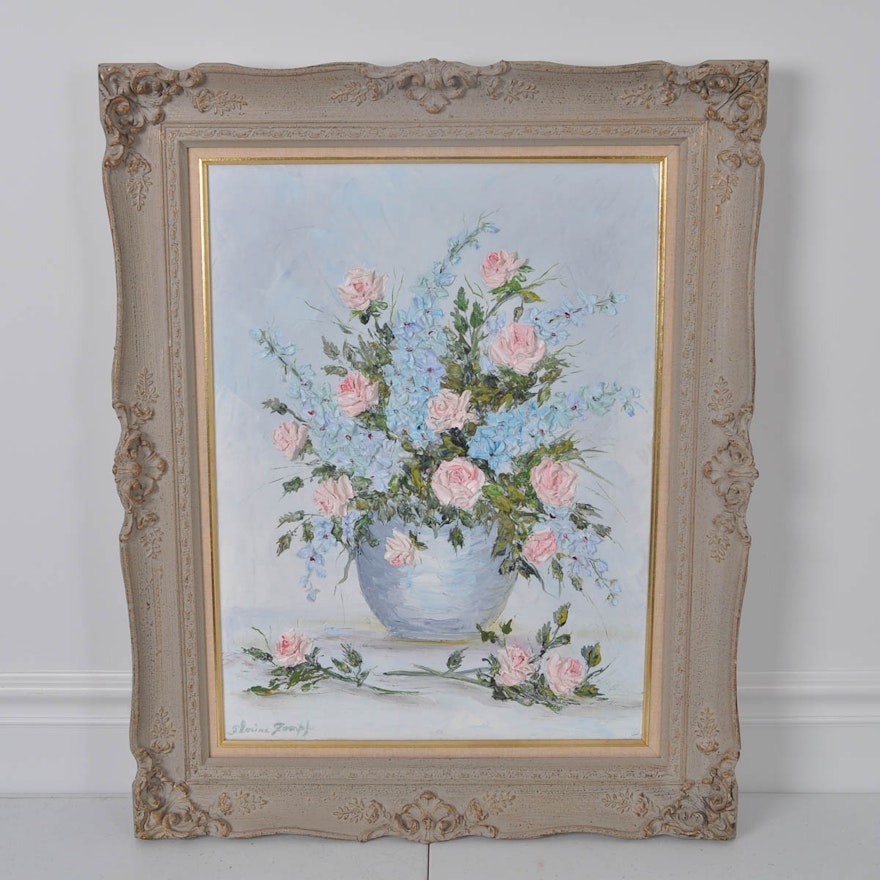 Florine Gompf Signed Oil Painting of Floral Still Life