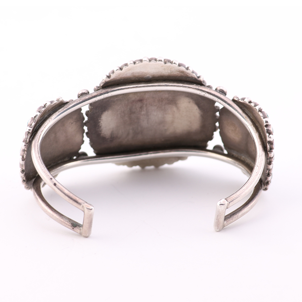 Mid Century Sterling and Turquoise Zuni Petit Point Cuff Bracelet