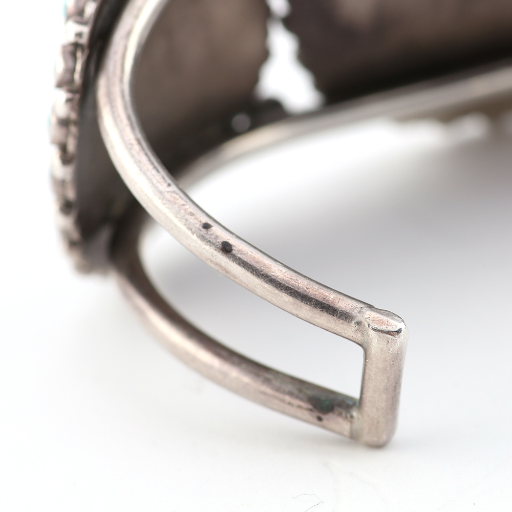 Mid Century Sterling and Turquoise Zuni Petit Point Cuff Bracelet