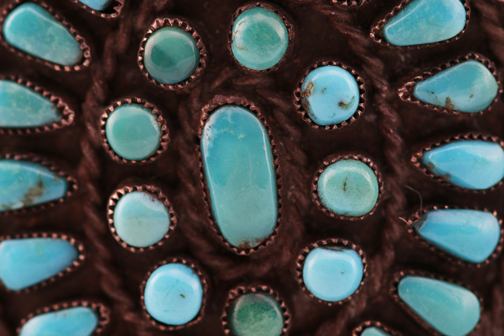 Mid Century Sterling and Turquoise Zuni Petit Point Cuff Bracelet