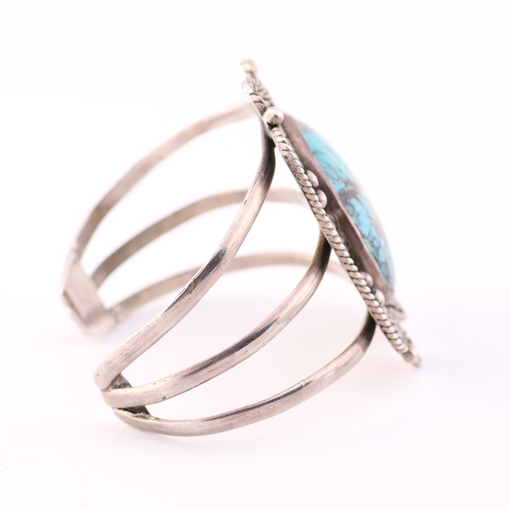 Sterling Cuff Bracelet with Large Natural Turquoise Stone
