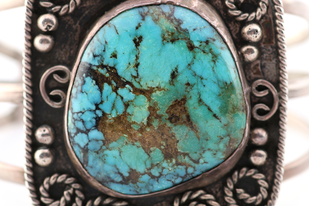 Sterling Cuff Bracelet with Large Natural Turquoise Stone