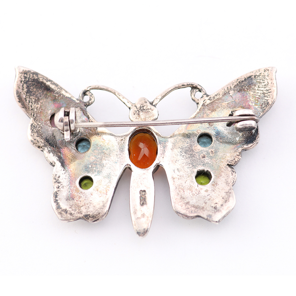 Sterling Marcasite Butterfly Brooch with Citrine, Peridot, Amethyst and Blue Topaz