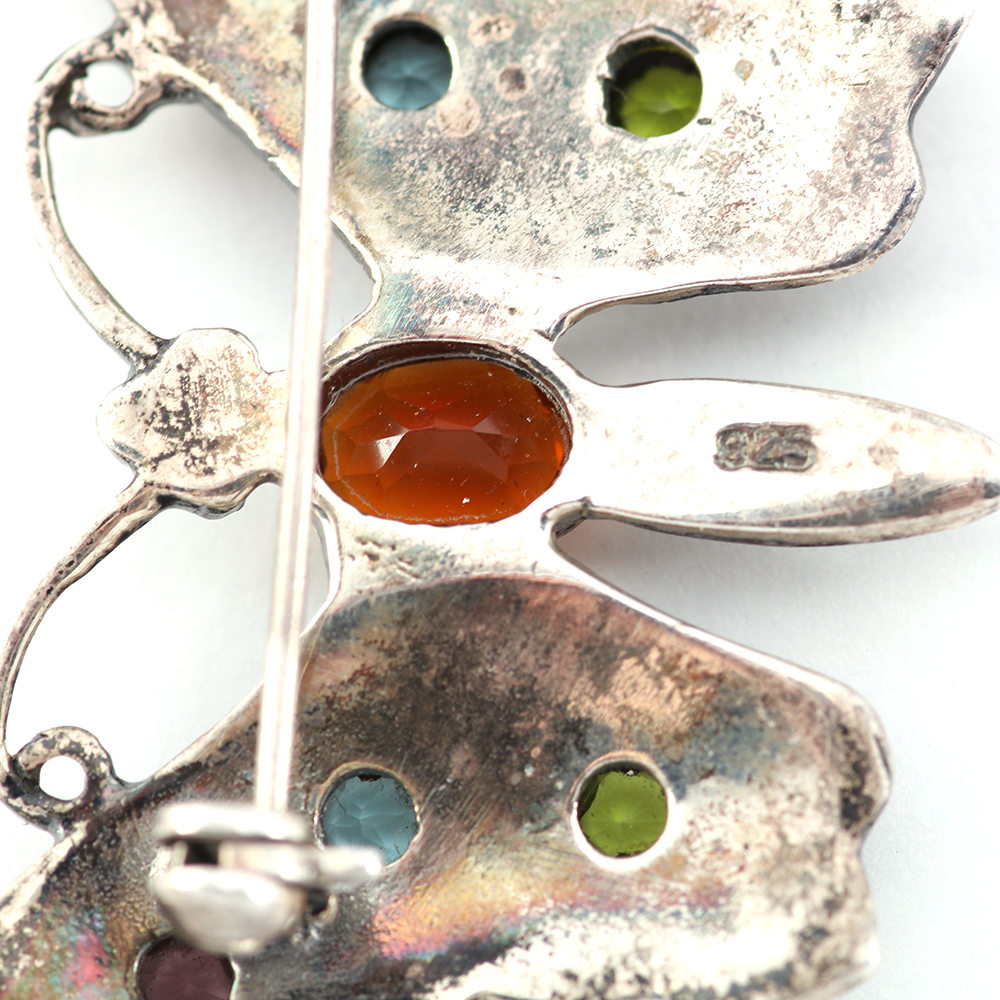 Sterling Marcasite Butterfly Brooch with Citrine, Peridot, Amethyst and Blue Topaz