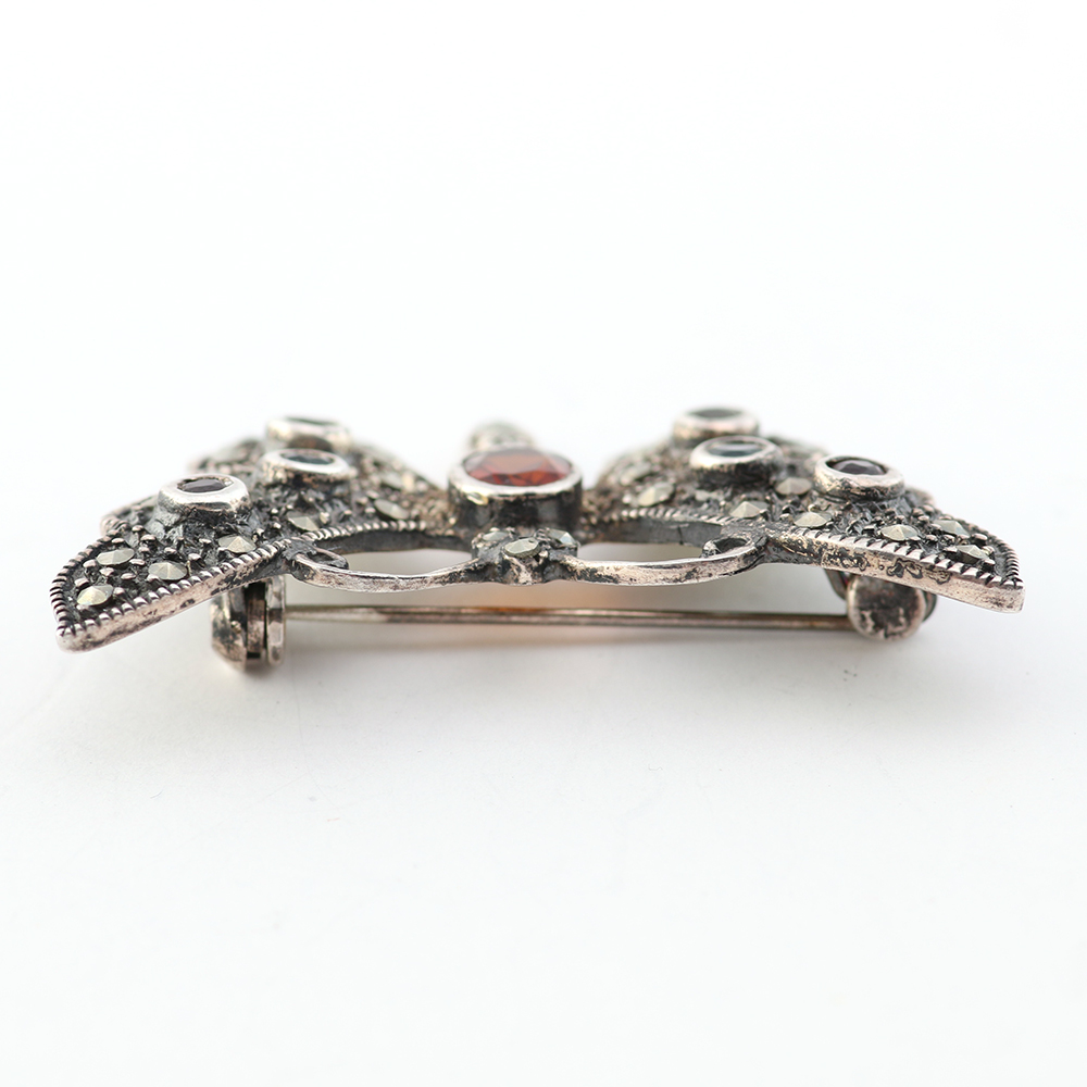 Sterling Marcasite Butterfly Brooch with Citrine, Peridot, Amethyst and Blue Topaz