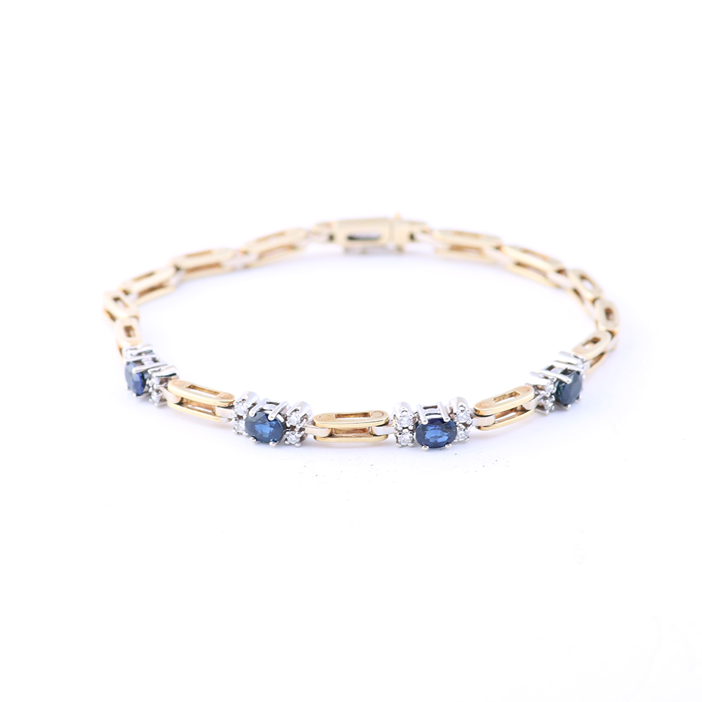 14K Two Tone Gold Sapphire and Diamond Link Bracelet