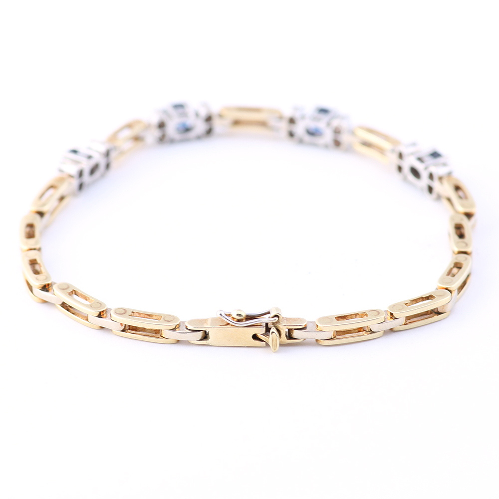 14K Two Tone Gold Sapphire and Diamond Link Bracelet