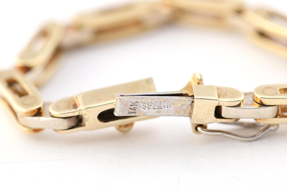 14K Two Tone Gold Sapphire and Diamond Link Bracelet