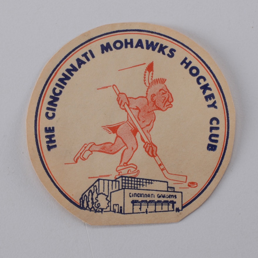 1940/50s Cincinnati Mohawks Logo Hockey Puck Emblem