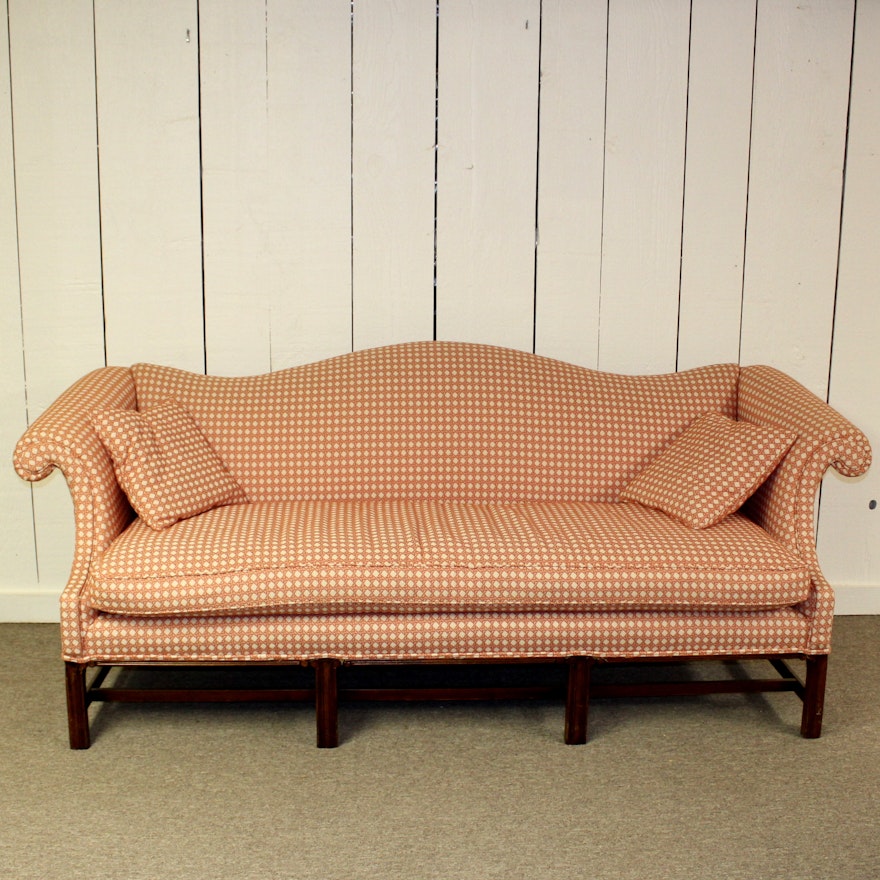 Vintage Camel-Back Sofa With New Upholstery