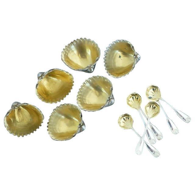 Antique Silver Shell Salt Cellars - Set of 6