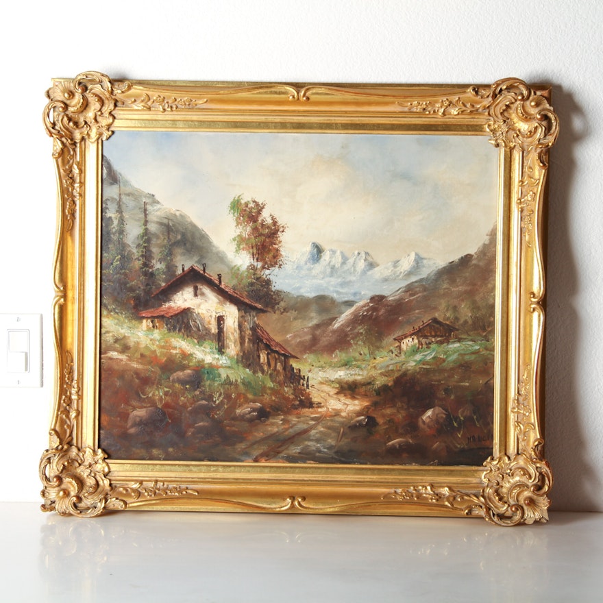 Original Carlo Mancini Italian Countryside Landscape Oil Painting