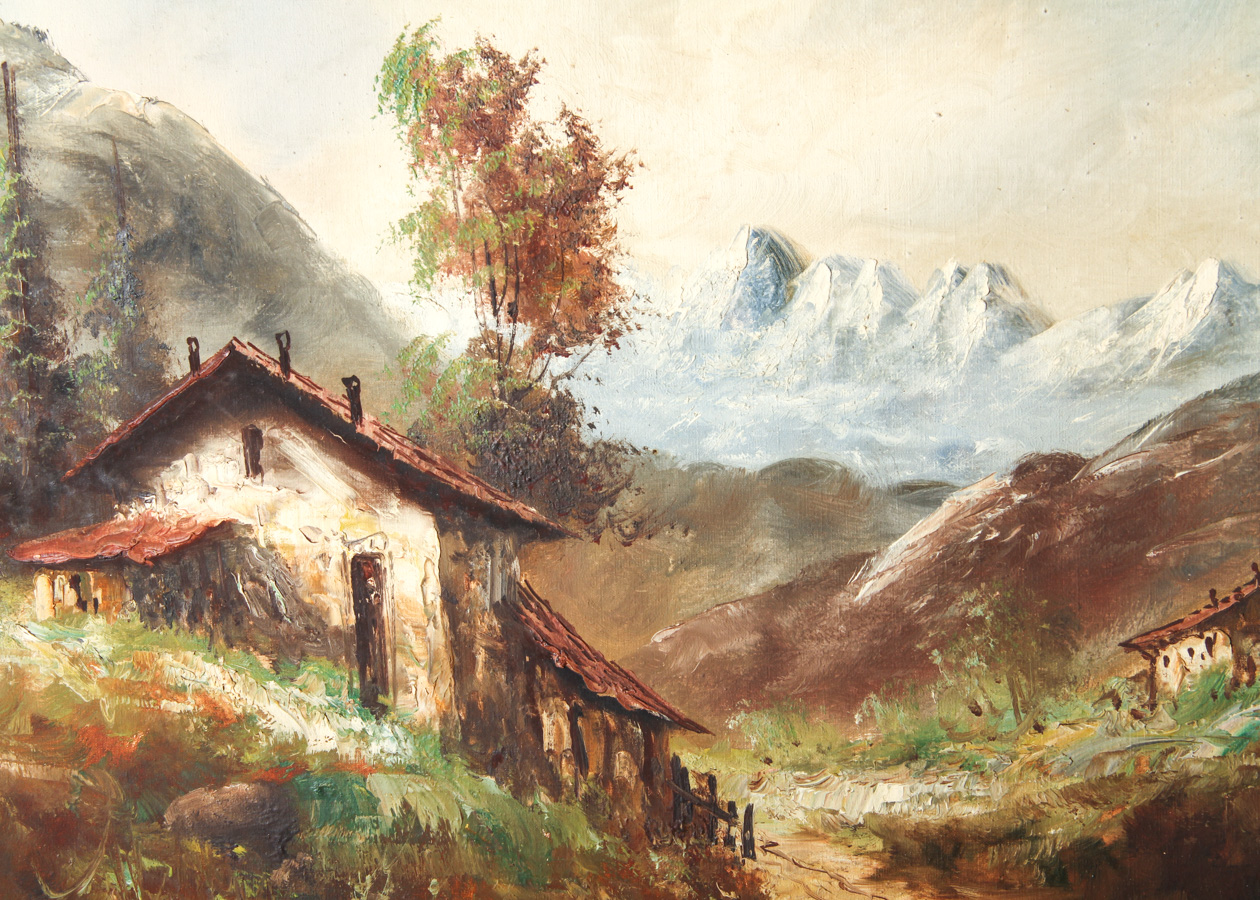 Original Carlo Mancini Italian Countryside Landscape Oil Painting