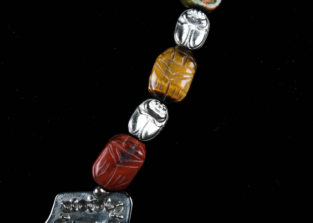 Carlton Ridge for Sutton Hoo Carved Stone and Sterling Scarab Necklace