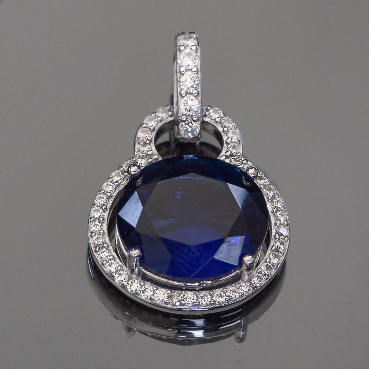Sterling Silver, Synthetic Sapphire and Cubic Zirconia Pendant