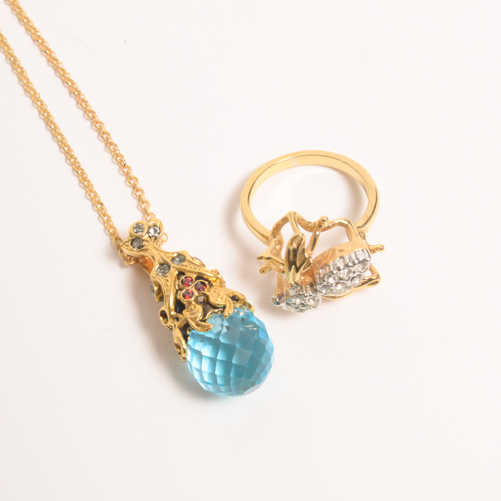 Gold Plated Bee Ring and Italian Dyadema Necklace