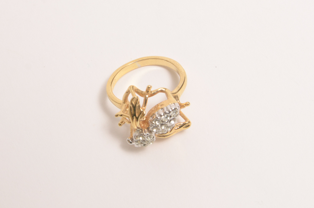 Gold Plated Bee Ring and Italian Dyadema Necklace