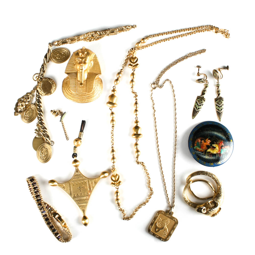 Gold Tone World Themed Jewelry