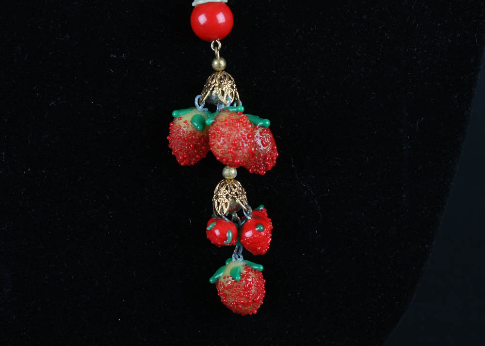 Vintage Glass Fruit Necklace and Earrings Set