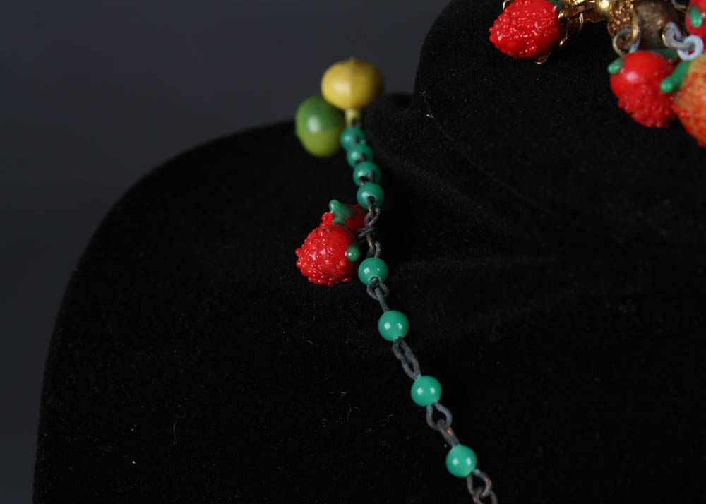 Vintage Glass Fruit Necklace and Earrings Set
