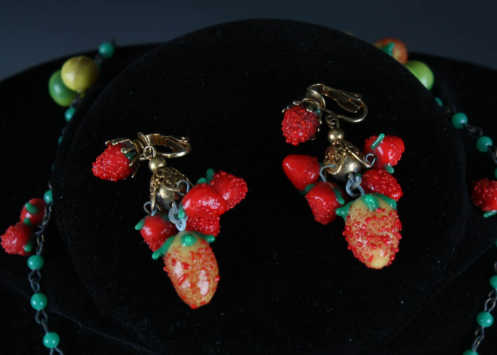 Vintage Glass Fruit Necklace and Earrings Set