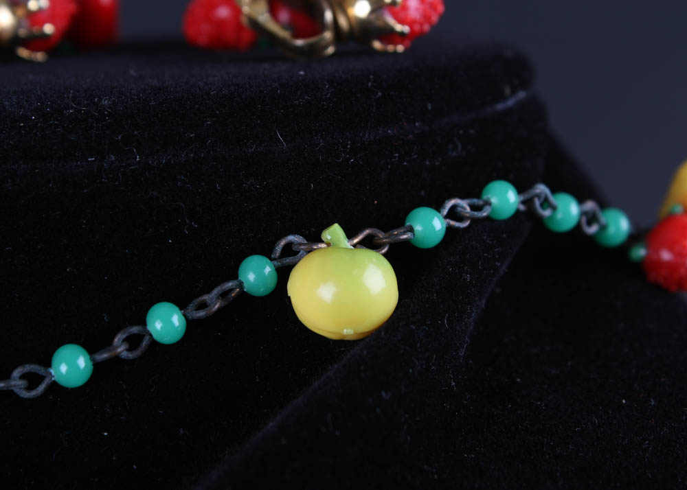 Vintage Glass Fruit Necklace and Earrings Set