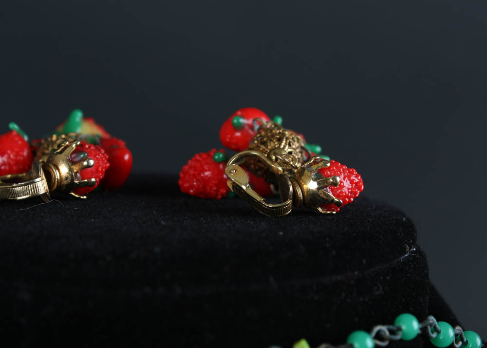 Vintage Glass Fruit Necklace and Earrings Set