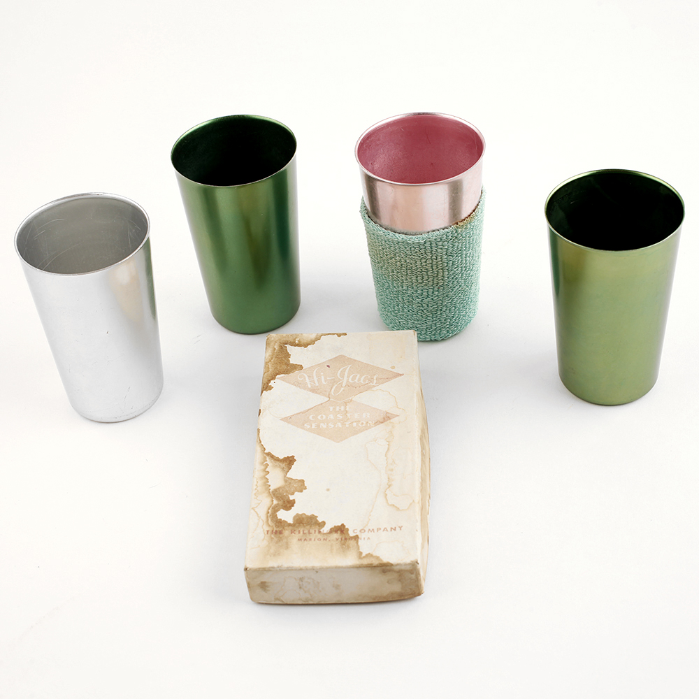 Mid 20th Century Bascal Aluminum Tumblers and Hi-Jacs Sleeves