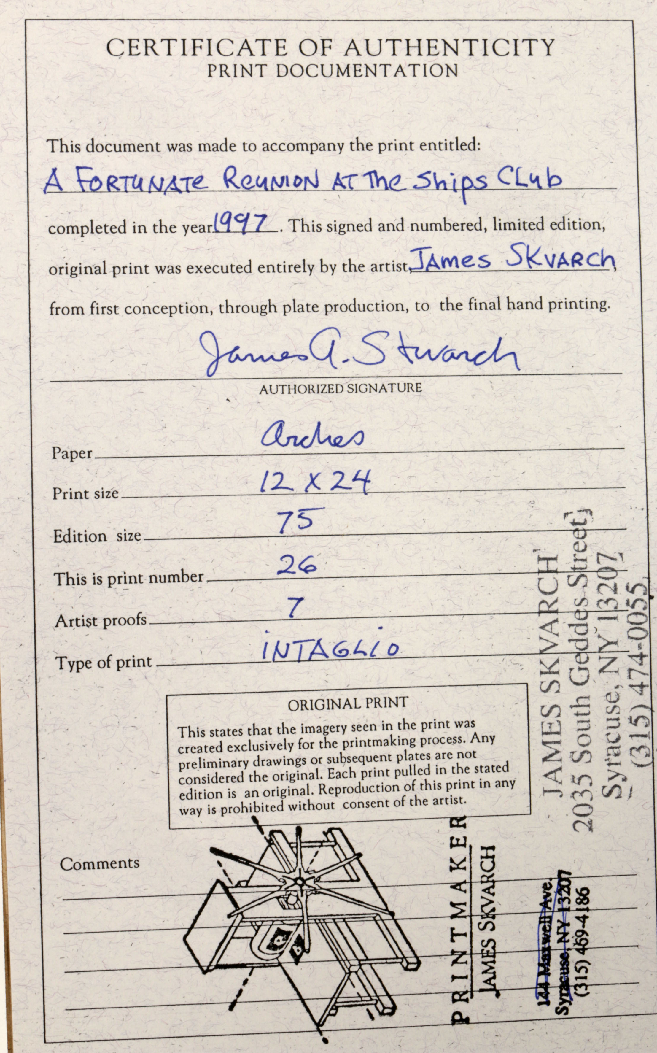 Signed James Skvarch Intaglio Print