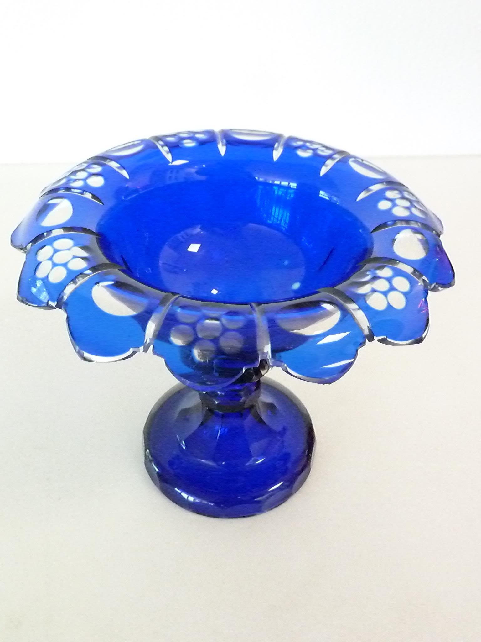 Cobalt Blue Bristol Glass Pedestal Compote