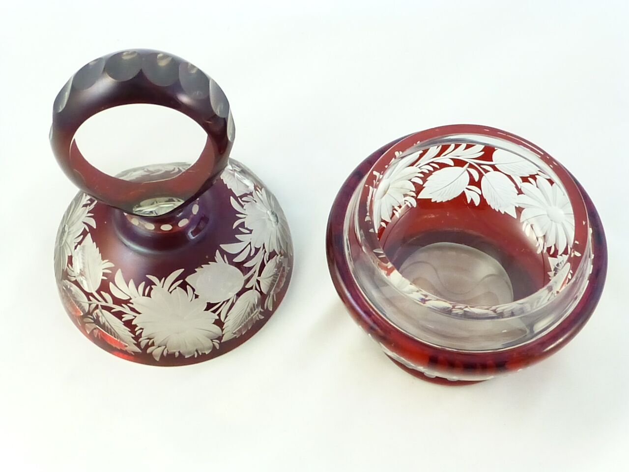 Antique Ruby Glass Covered Candy Dish