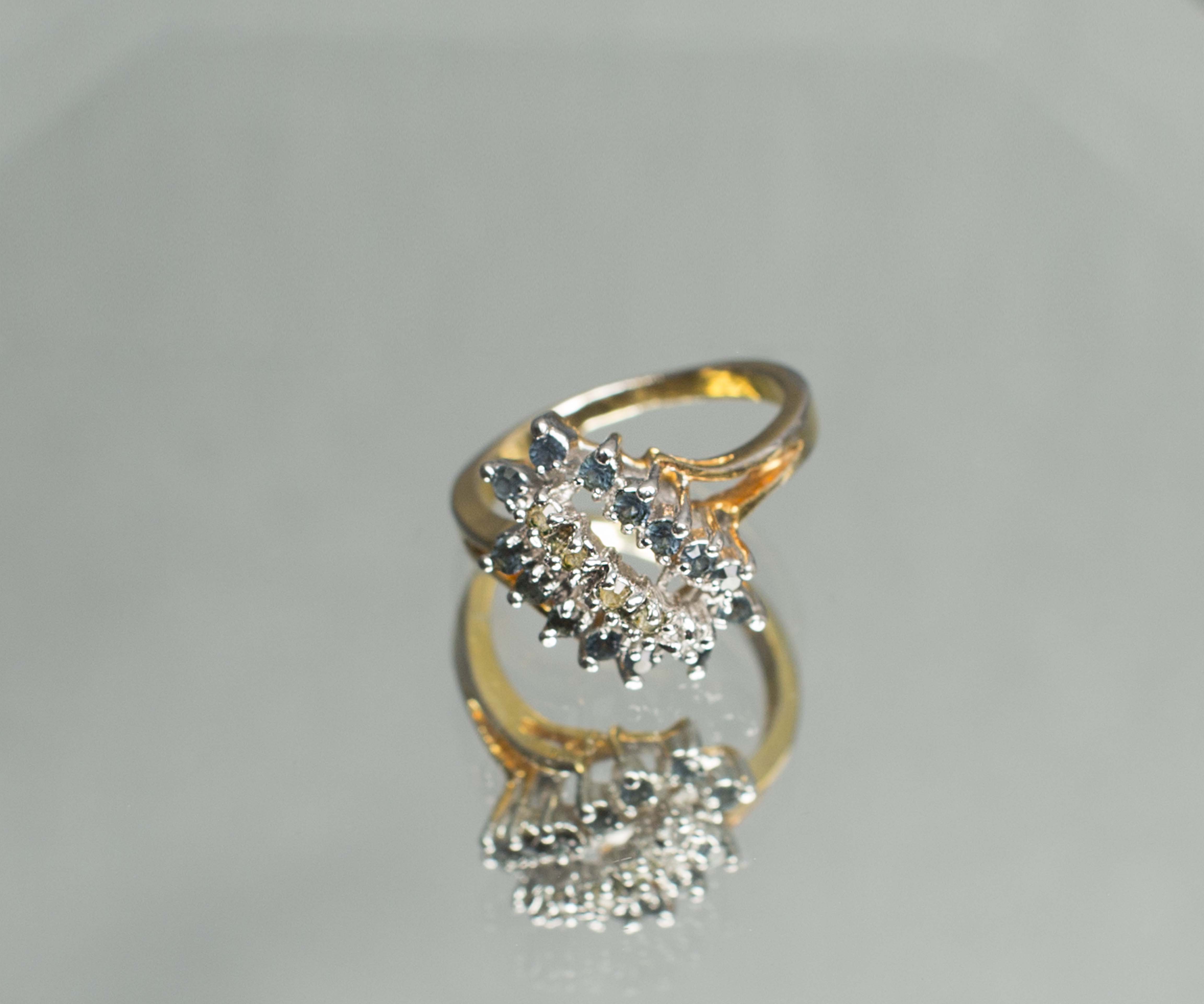 18k Gold Plated Ring with Aquamarine and Stone