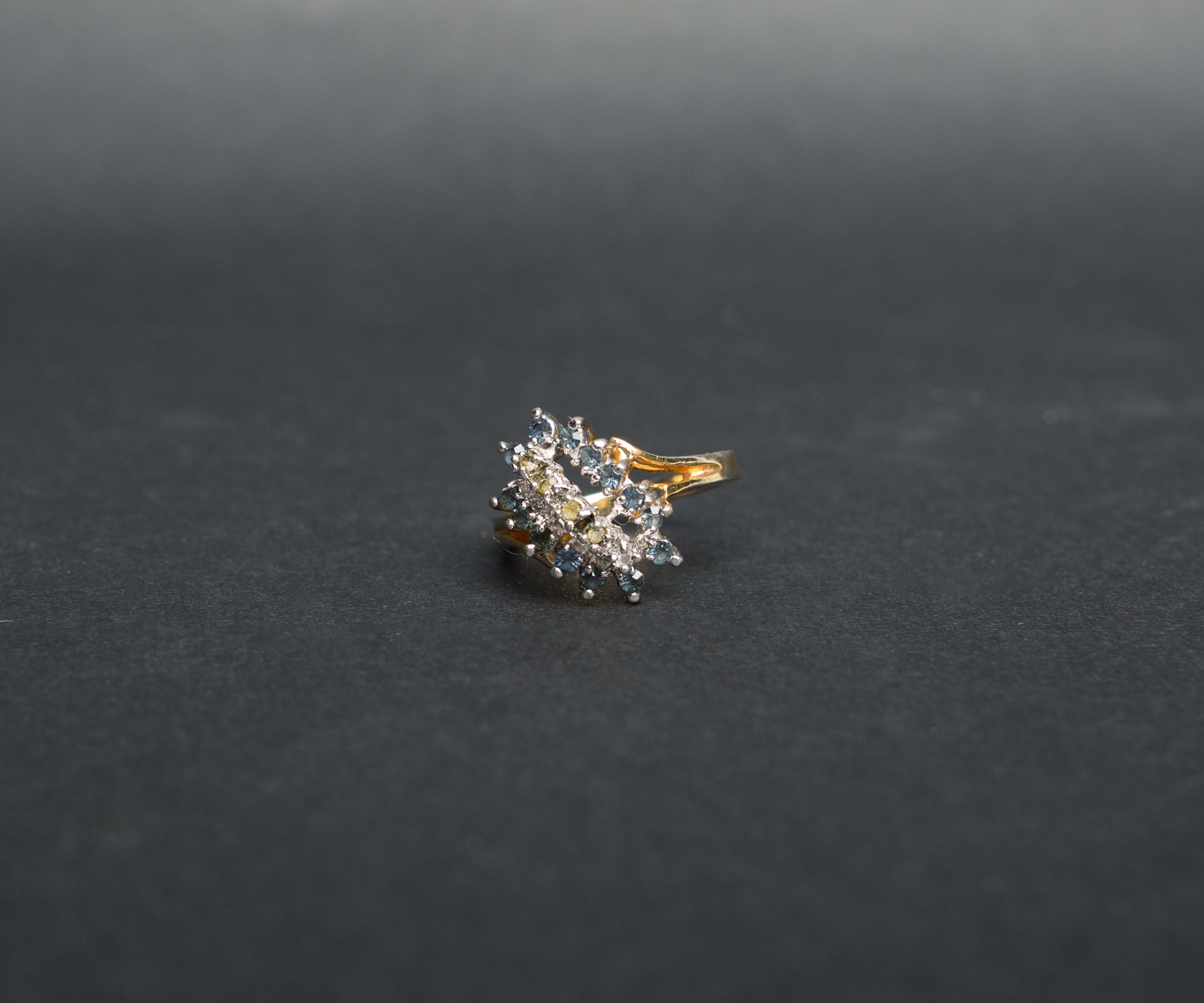 18k Gold Plated Ring with Aquamarine and Stone