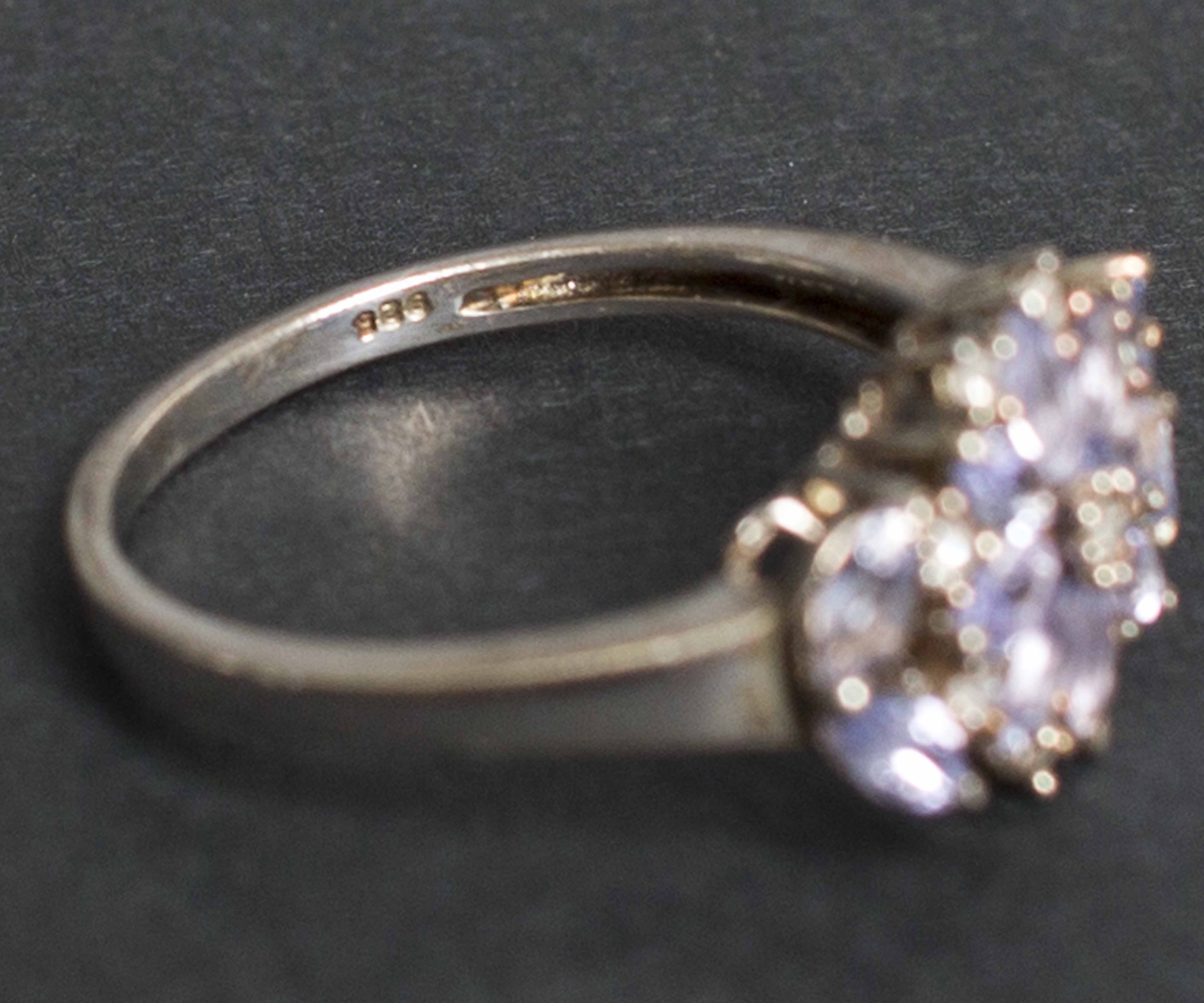 Vintage Sterling Silver Flower Shaped Ring with Blue Stones