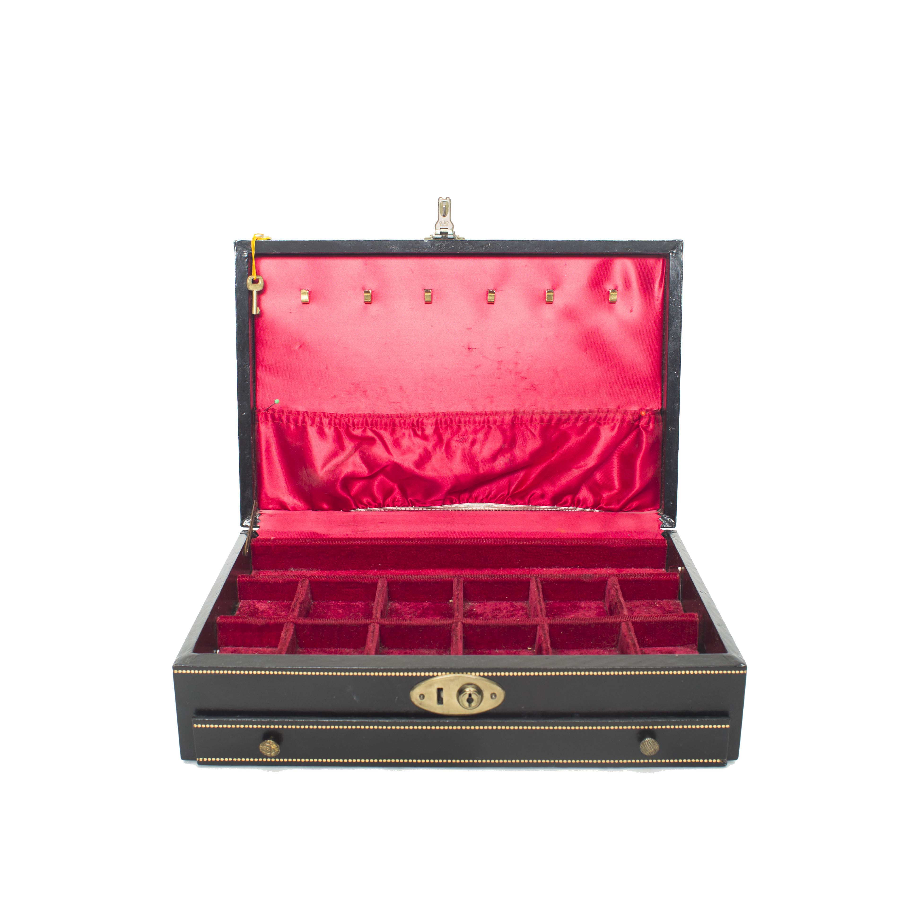 Vintage Cheney England Jewelry Box with Red Velvet Interior