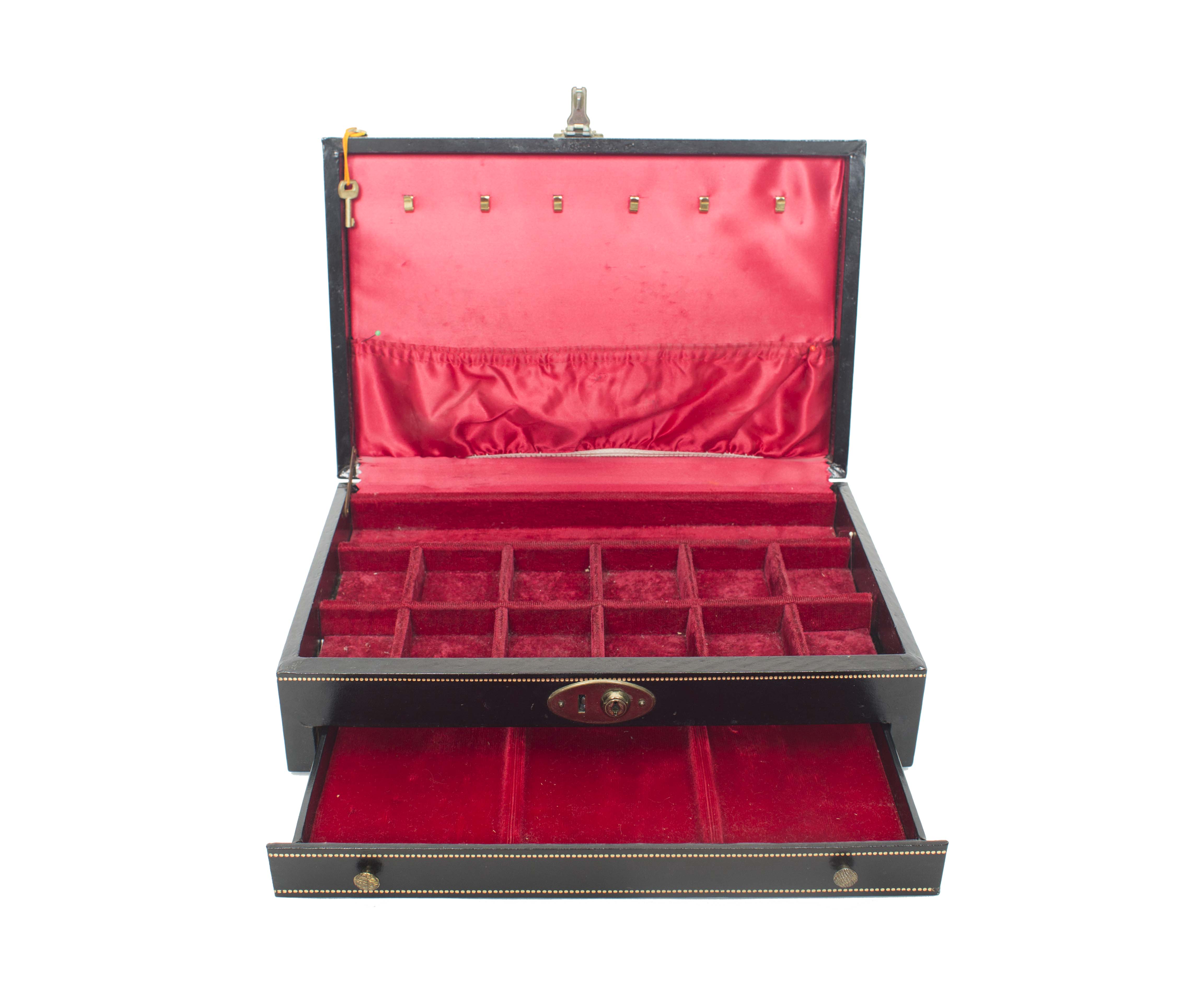 Vintage Cheney England Jewelry Box with Red Velvet Interior